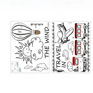Detailed layout of cartoon train wall stickers with measurements of 60cm by 45cm