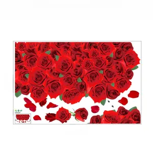 Detail showing the layout and dimensions of red rose flower PVC wall stickers