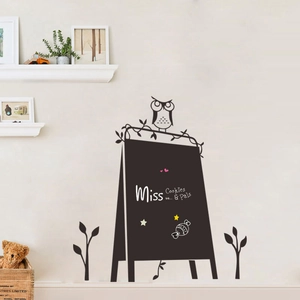 Cartoon owl chalkboard wall sticker for kids rooms with erasable blackboard surface