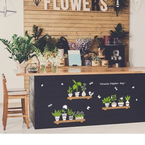 Fresh potted plant wall stickers with botanical designs and white miracle quote
