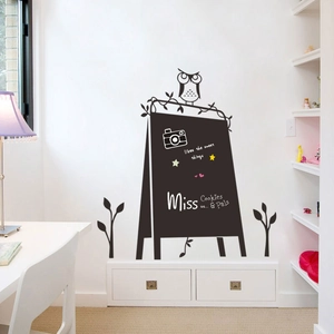 Cartoon owl chalkboard wall sticker for kids rooms and learning with chalk surface