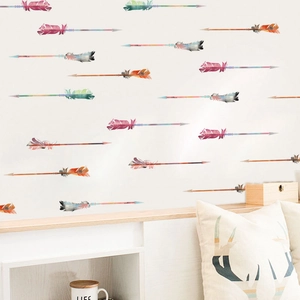 Bohemian watercolor feather arrow wall stickers for creative nursery and home decor