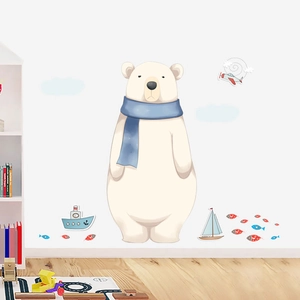 Cartoon polar bear and airplane wall stickers for kids nursery room decor
