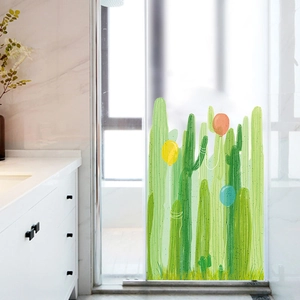 Cactus and balloon wall stickers for glass door decoration in a modern bathroom