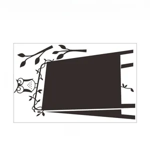 Cartoon owl chalkboard sticker layout showing dimensions of 35cm by 57cm for kids room