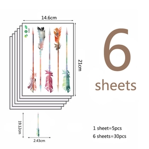 Arrow wall stickers set including 6 sheets with 30 bohemian style feather arrow decals