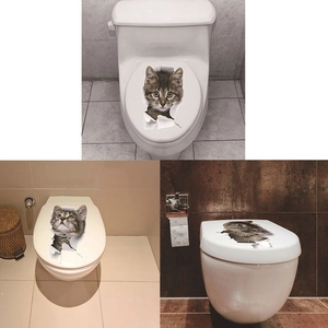 3D Realistic Cat Toilet Lid Sticker Removable PVC Waterproof Wall Decal For Bathroom Decor Cute Animal Home Sticker