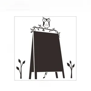 Detailed diagram showing chalkboard dimensions of 57cm by 53cm for the owl wall sticker