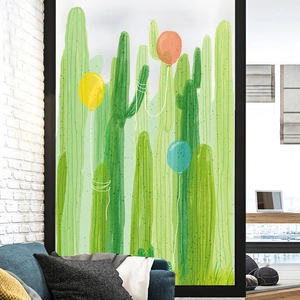 Self-adhesive cactus and balloon window film for glass privacy with frosted texture