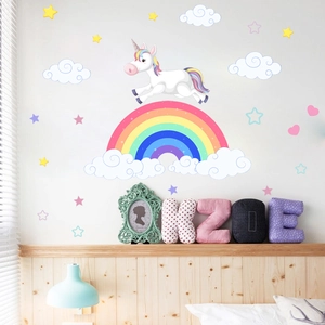 Cartoon unicorn and rainbow wall stickers set for children bedroom wall decor