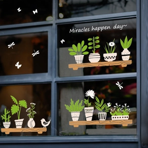 Fresh Potted Plant PVC Wall Sticker Miracles Happen Day Quote Removable Window Decal For Coffee Shop Glass Door Home Decor