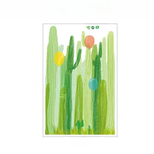 Detailed 60x90cm layout of green cactus wall stickers with balloons on eco-friendly PVC