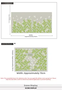 Layout diagram for green grass wall sticker showing application size and layout dimensions