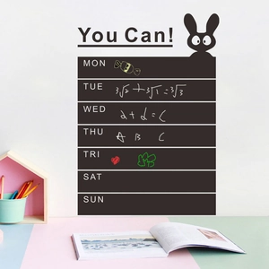 You Can motivational blackboard wall sticker with weekly planner and cute cat design