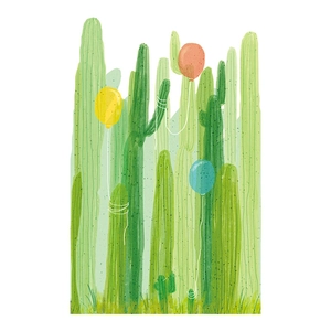 Detailed view of hand-painted green cactus wall stickers with colorful floating balloons