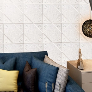 3D white brick wallpaper with geometric diamond and floral embossed patterns for living room
