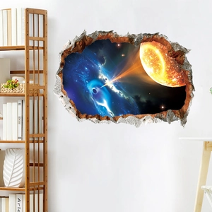 Dettaglio dell'adesivo murale 3D buco nero con effetto realistico di muro rotto