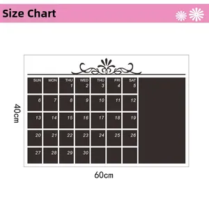 Floral monthly calendar chalkboard sticker dimensions diagram measuring 60cm by 40cm