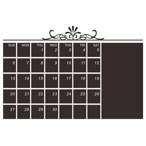 Floral vine chalkboard wall sticker with monthly calendar grid and memo section