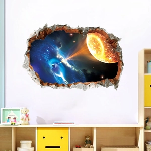 Adesivo murale 3D buco nero spazio con effetto muro rotto per camera dei bimbi
