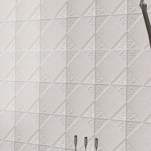 Self-adhesive 3D white brick wall stickers with embossed diamond leaf floral patterns