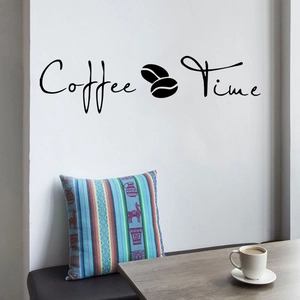 Black Coffee Time wall decal sticker with coffee beans for cafe and kitchen wall decor