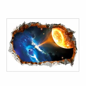 Detailed 40x60cm 3D space black hole wall sticker layout with galaxy theme and stars