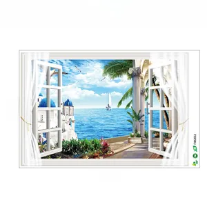 Detailed 3D Mediterranean landscape window wall sticker with blue sea view 90x60cm