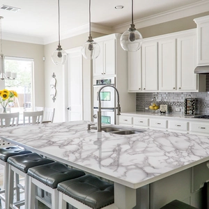 Self-adhesive white marble texture wallpaper for kitchen countertop and furniture renovation