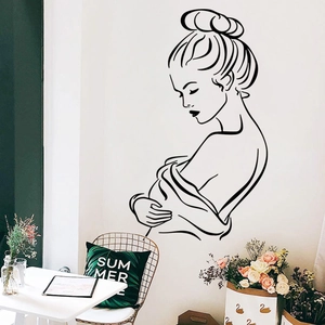 Elegant female line art wall sticker for modern bedroom decoration in minimalist black style