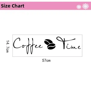 Detailed size chart for Coffee Time wall decal showing 57cm width and 14.7cm height