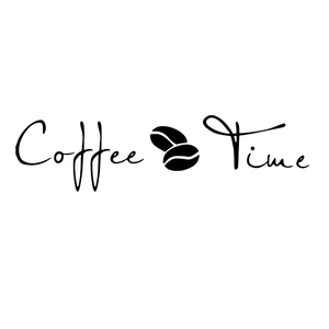 Close-up of black Coffee Time wall sticker with coffee bean graphics for cafe decor