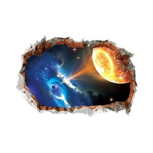 Adesivo murale 3D buco nero con effetto muro rotto realistico e nebulosa cosmica