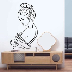 Minimalist black line art female portrait wall sticker for modern home decor