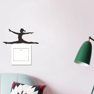 Cartoon ballet girl wall sticker silhouette for light switch in a cozy pink living room