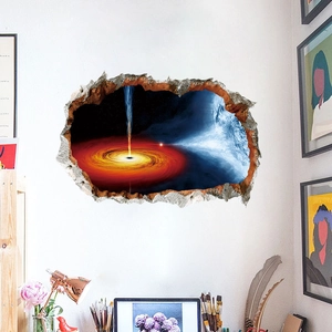 Adesivo murale 3D buco nero e galassia con effetto muro rotto per ufficio moderno