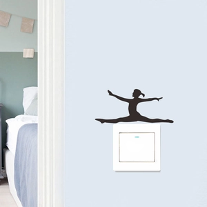 Creative black ballerina silhouette wall sticker for light switch decoration in bedroom
