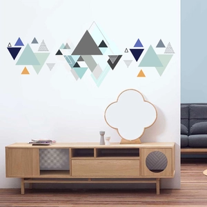 Modern geometric triangle wall stickers in blue and orange for minimalist home decor