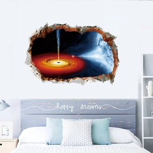 Adesivo murale 3D buco nero spaziale con effetto muro rotto per la camera da letto