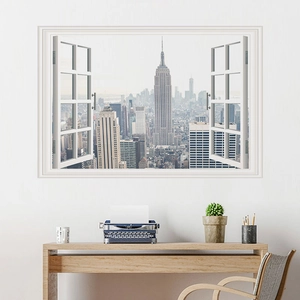 3D false window wall sticker showing Manhattan skyline and Empire State Building