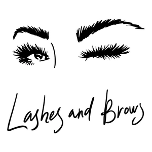 Detailed view of Lashes and Brows wall sticker featuring artistic hand-drawn eye graphics