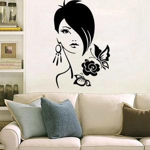 Adesivo Murale Silhouette Donna Farfalla Fiore PVC Minimalista Artistico Decalcomania per Camera da Letto Soggiorno