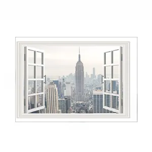 Detailed 60x90cm layout of a 3D city skyline window view PVC wall sticker