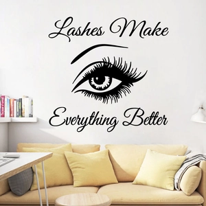 Muursticker Lashes Make Everything Better met artistiek oog en lange wimpers voor woondecoratie