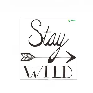 Macro view of Stay Wild arrow wall sticker showing precise 40cm by 42cm product layout dimensions