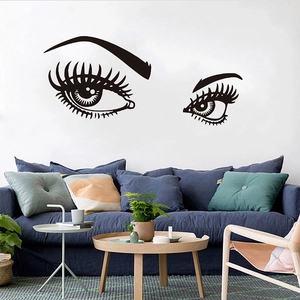 Sticker mural yeux sexy minimalistes avec cils et sourcils pour décoration intérieure