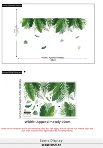 Détail du sticker mural feuilles tropicales dimensions 150x70cm pour décoration
