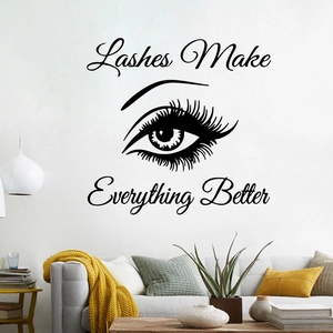 Lashes Make Everything Better Muursticker PVC Verwijderbaar Wimpers Sticker Voor Schoonheidssalon Slaapkamer Woonkamer DIY