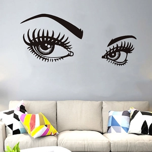 Sticker mural artistique aux yeux féminins et longs cils pour décoration de chambre moderne