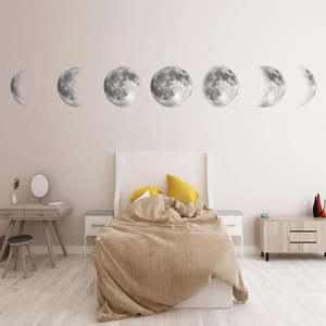 Minimalist moon phase wall stickers set depicting lunar cycle for bedroom wall decor